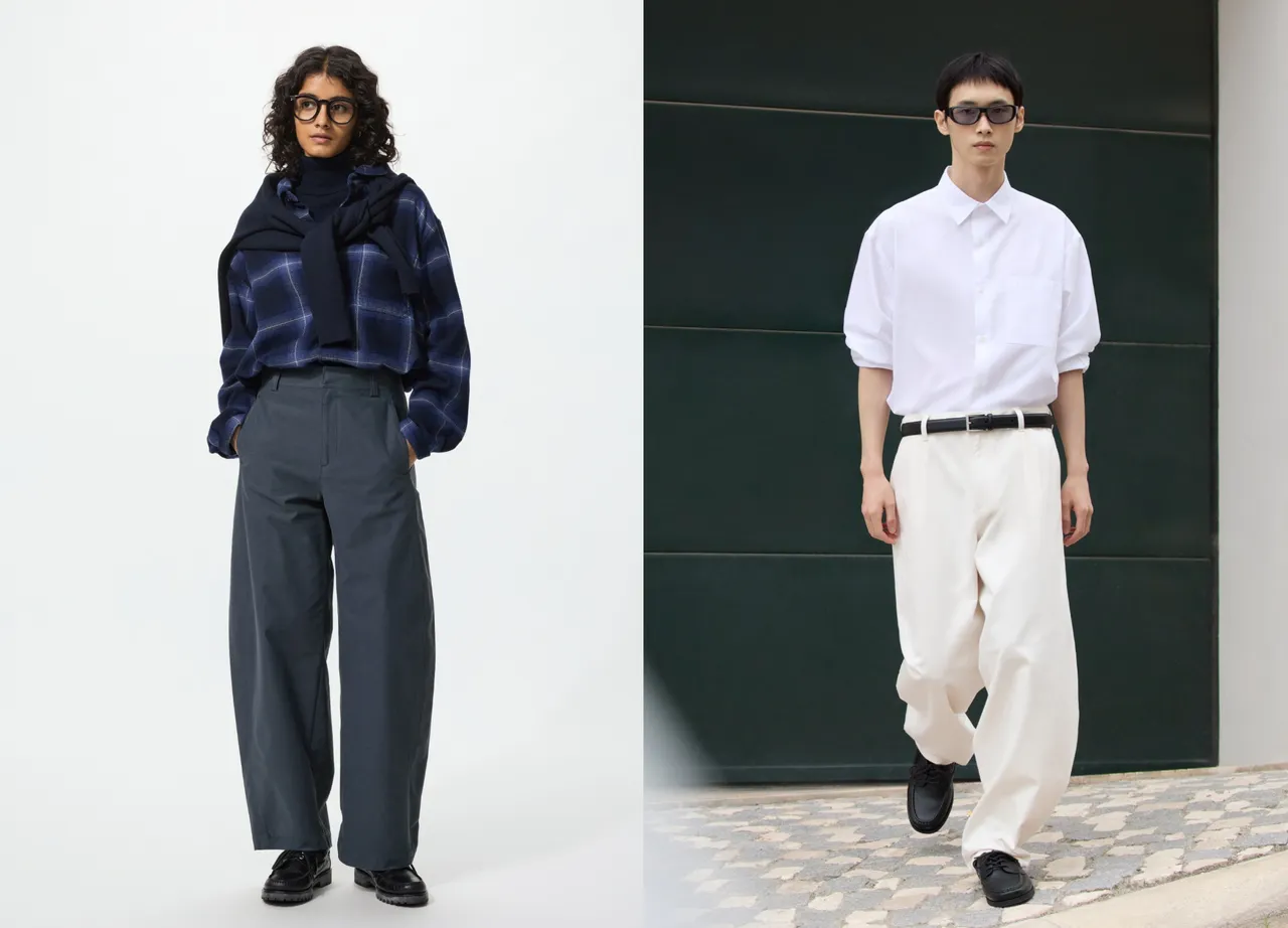 UNIQLO女裝男女適穿繭型褲，各1290元。品牌提供