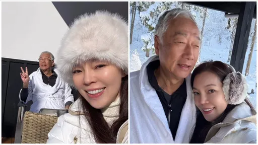 曾馨莹灿笑依偎白发郭董　全家日本滑雪幸福迎新年　