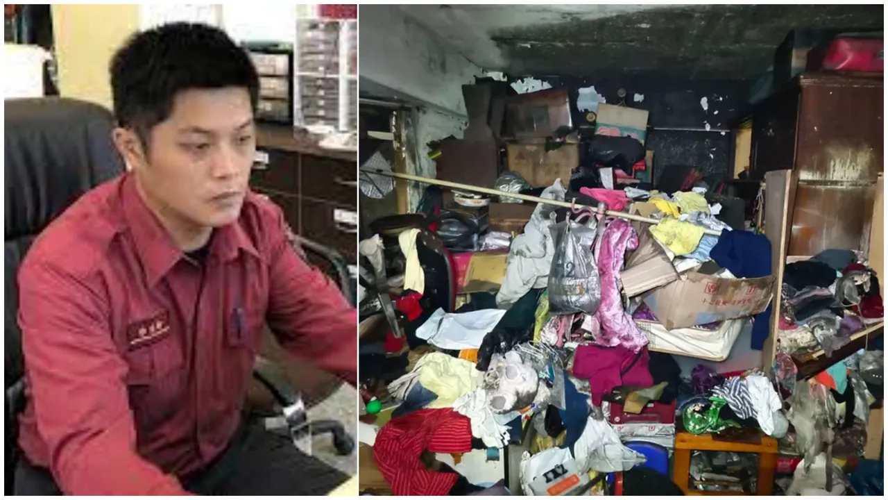 屋內堆滿大量雜物，仁愛分隊小隊長詹能傑曾提醒同仁有堆積如山的衣服。翻攝畫面