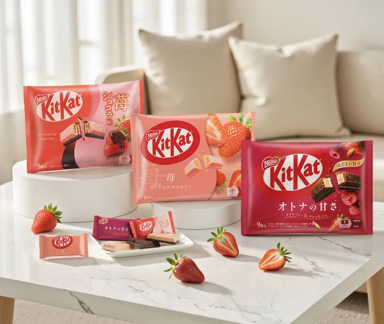 不用搭飛機就能吃到！雀巢KitKat今年一次獻上三款超人氣草莓威化系列，打造最受注目的草莓明星陣容。業者提供