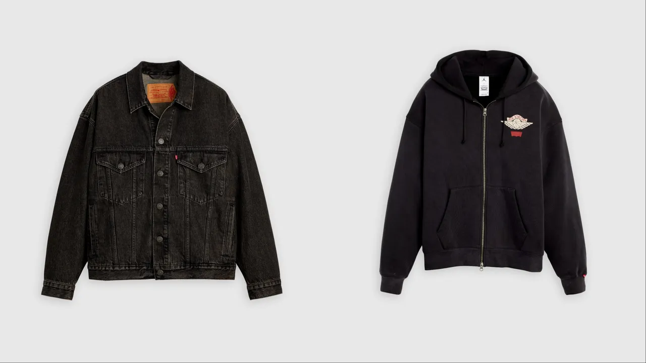 Levi’s® x Jordan Type III丹寧夾克外套（左）6900元、雙向拉鍊連帽外套（右）3780元 。品牌提供