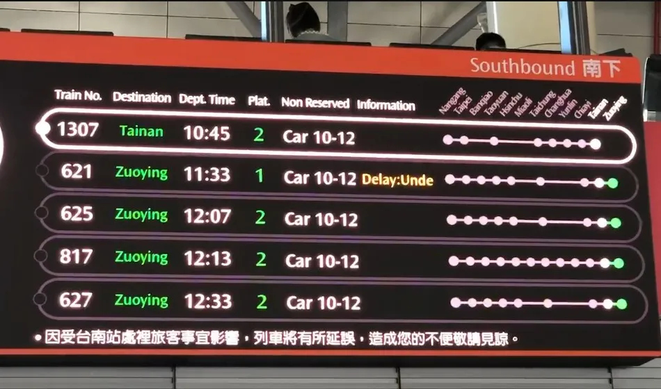 目前高鐵台南以南採單軌雙向通車。民眾提供