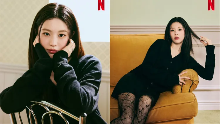 高允貞以黑色針織衫搭配短裙、鏤空花紋網襪。翻攝Netflixkr IG