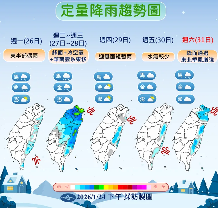 未來一週降雨。氣象署提供