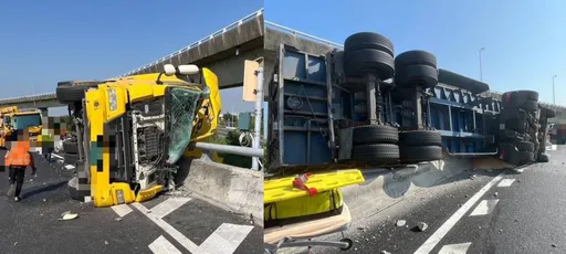 救援片｜命大！货车自撞差点翻出匝道　驾驶卡扭曲车头救出仅手脚擦伤