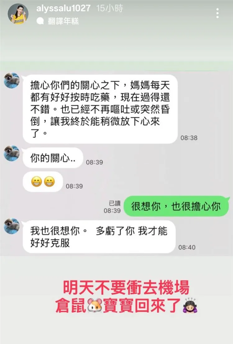 邊荷律今天回台灣。翻攝經紀人乖姐IG