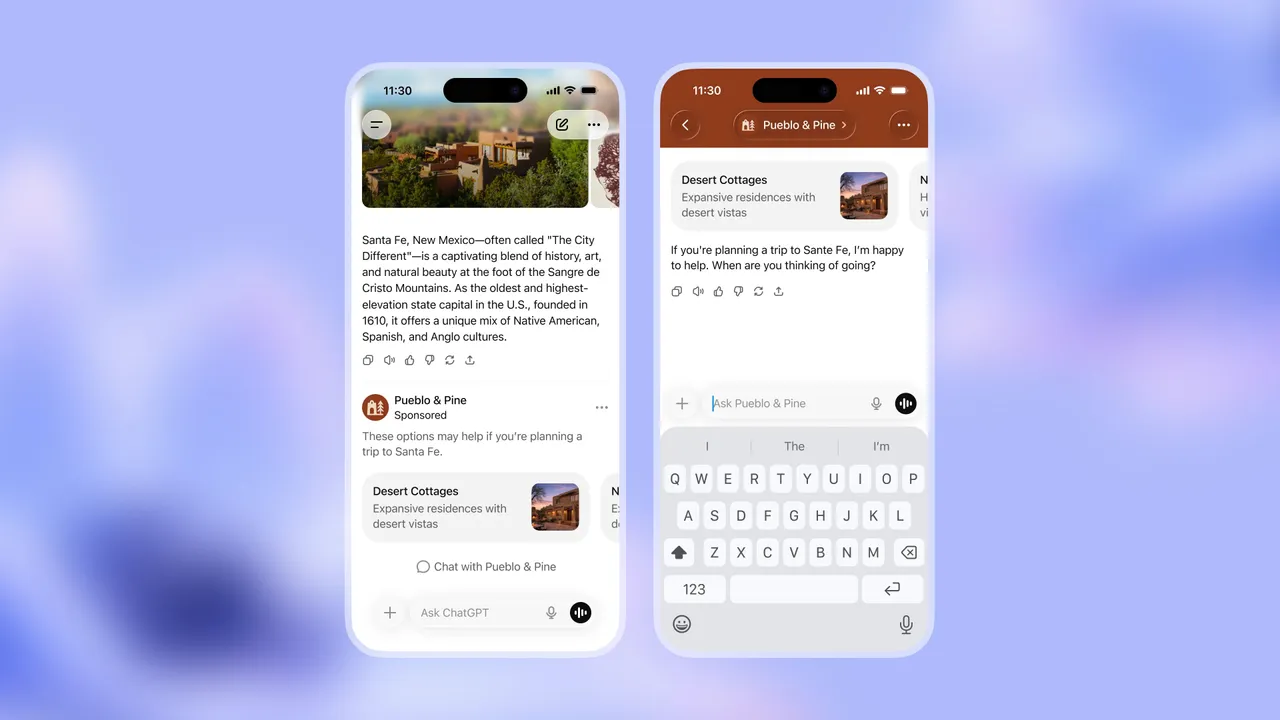 OpenAI公開展示ChatGPT對話式廣告的實際呈現畫面。OpenAI提供 