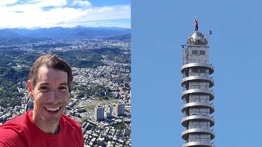 霍諾德徒手攀登台北101成功　塔尖自拍照首度曝光