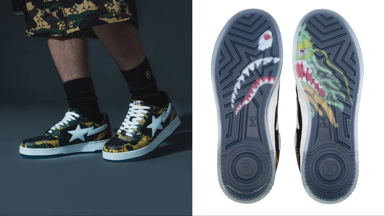 BAPE STA™運動鞋鞋底更藏有透明的鯊魚與龍形圖案。品牌提供
