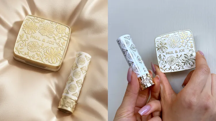 奢光金西洋菊唇膏盒620元、頰彩盒470元。品牌提供、張家玲攝
