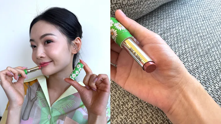MODEL示範PAUL & JOE西洋菊柔光透潤唇膏。張家玲攝