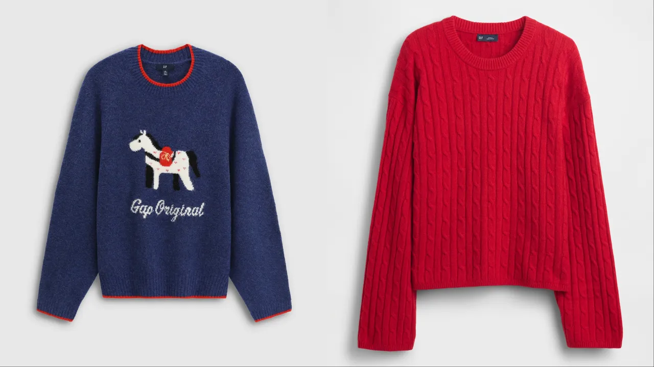 Gap藍色馬年系列圓領上衣（左）1699元、紅色圓領長袖針織衫 CashSoft系列（右）1999元。品牌提供