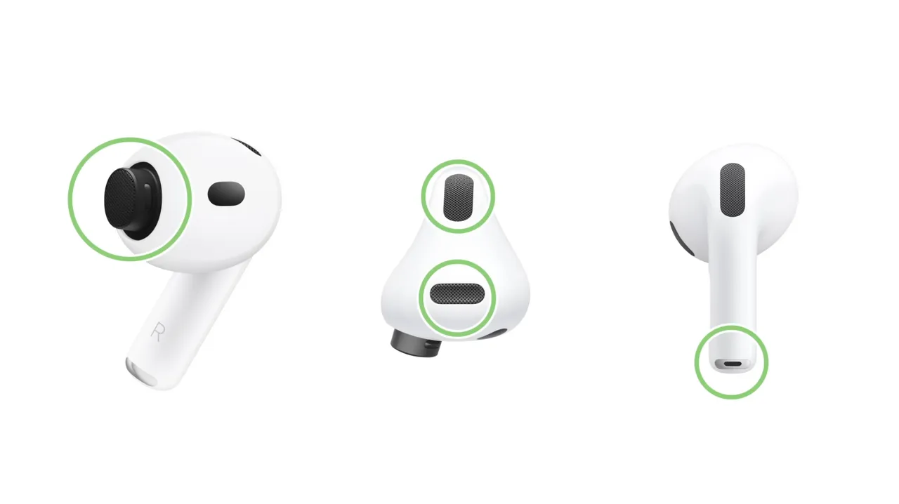 AirPods耳机本体共有多处网罩与开孔，包含出音孔、麦克风孔与底部感测孔，都是容易累积耳垢与灰尘的重点清洁位置，苹果建议定期以正确方式清洁，避免影响音质与收音表现。Apple官网