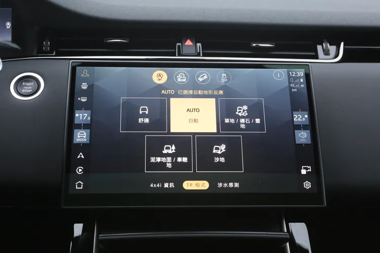 Evoque配備Terrain Response 2全地形反應系統，行車模式除了舒適與ECO，還提供草地、礫石、泥濘與沙地等越野選項，即便短暫離開柏油路，也能保持穩定操控與安心駕馭。林浩昇攝