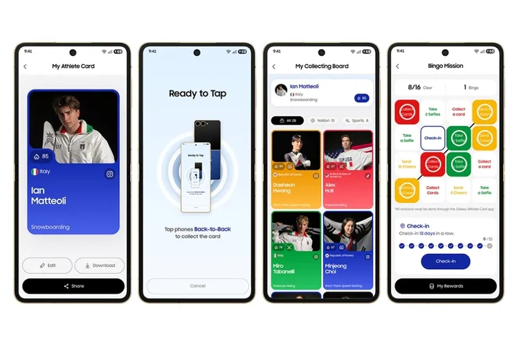 Galaxy Z Flip7冬奧專屬版內建「Galaxy Athlete Card」選手互動功能，選手可透過手機感應交換個人卡片、蒐集各國運動員資料，並參與任務與活動，強化奧運村內的交流體驗。三星官網