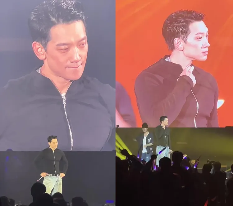 Rain不滿意粉絲《LA SONG》沒投入，比出割喉的手勢警告。讀者提供