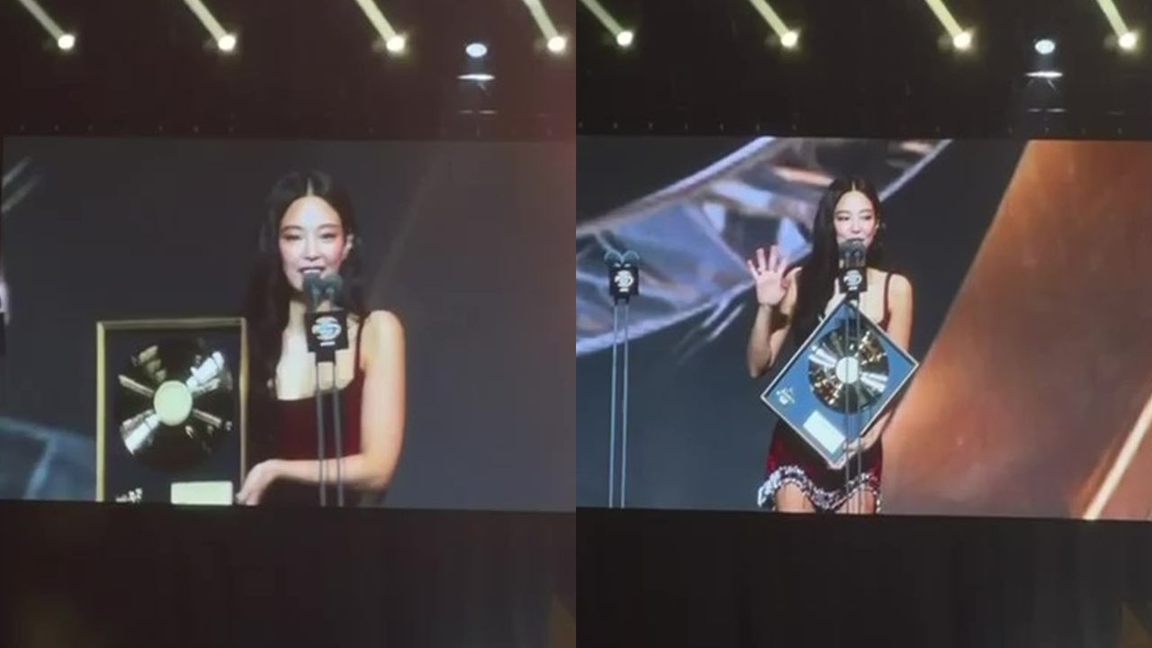 金唱片|Jennie紅色短裙3度上台領獎!喊話BLACKPINK:成員在看嗎?