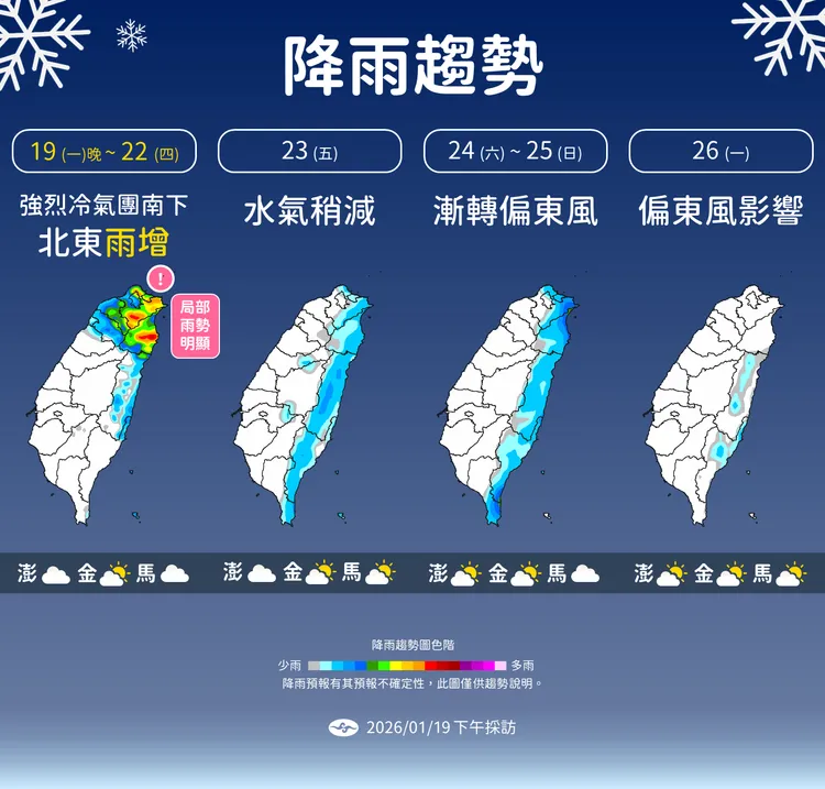 一週（19日至26日）降雨趨勢。中央氣象署提供