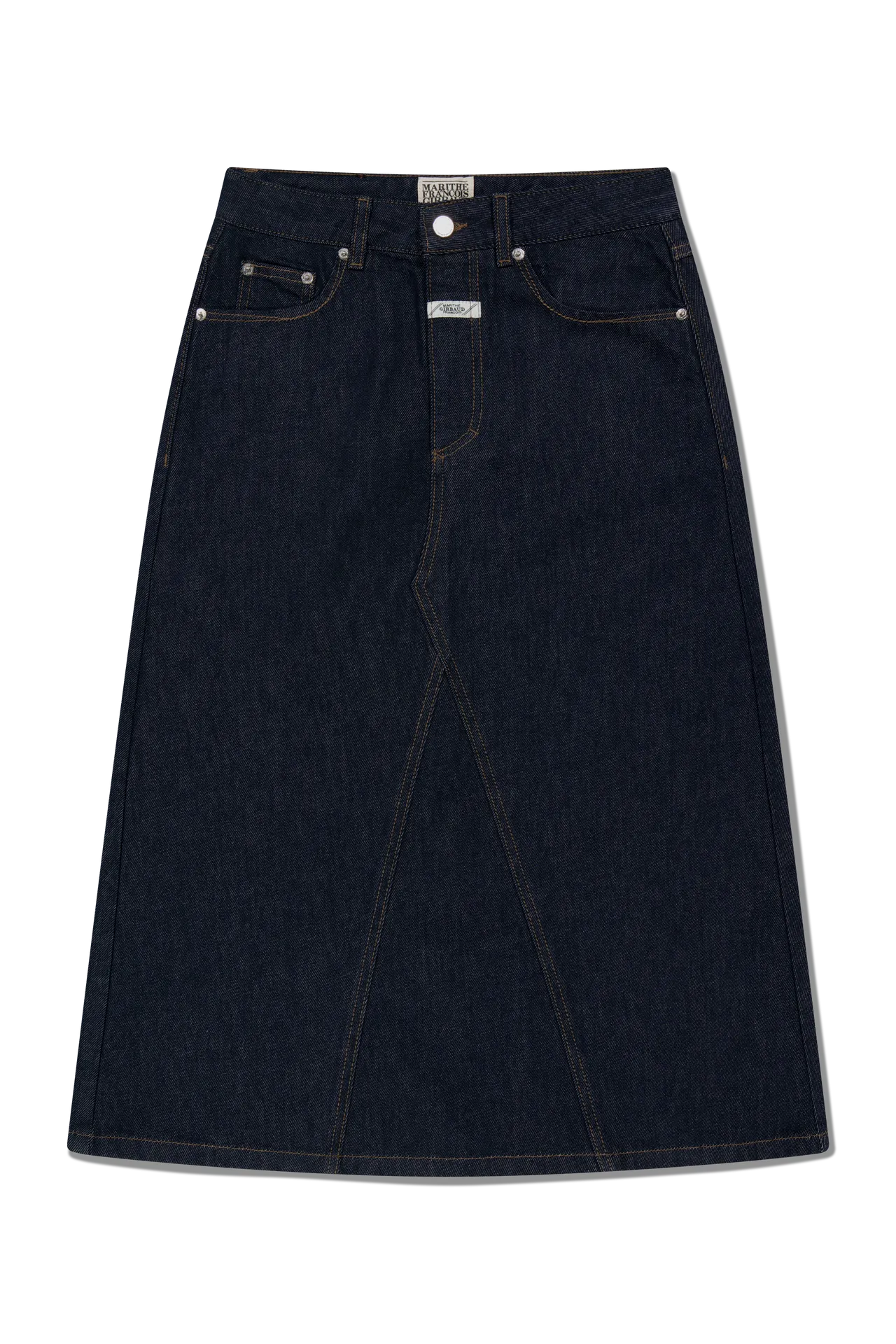 MARITHÉ+FRANÇOIS GIRBAUD女版A字丹寧中長裙，4390元。品牌提供