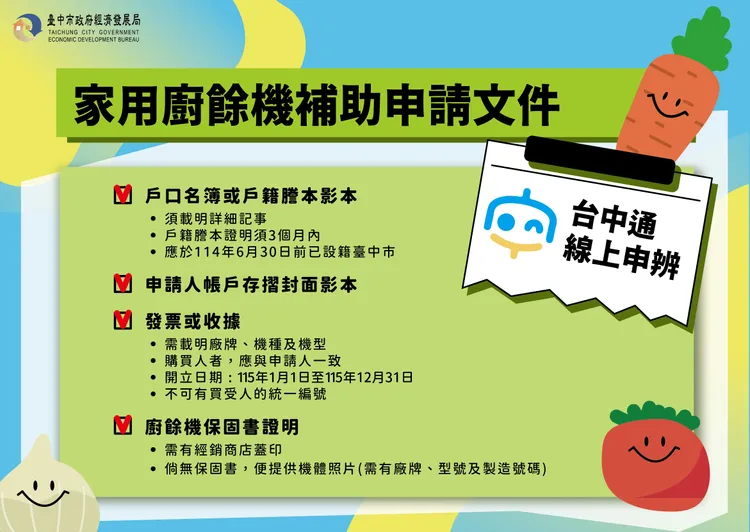 台中家用廚餘機補助申請文件。市府提供