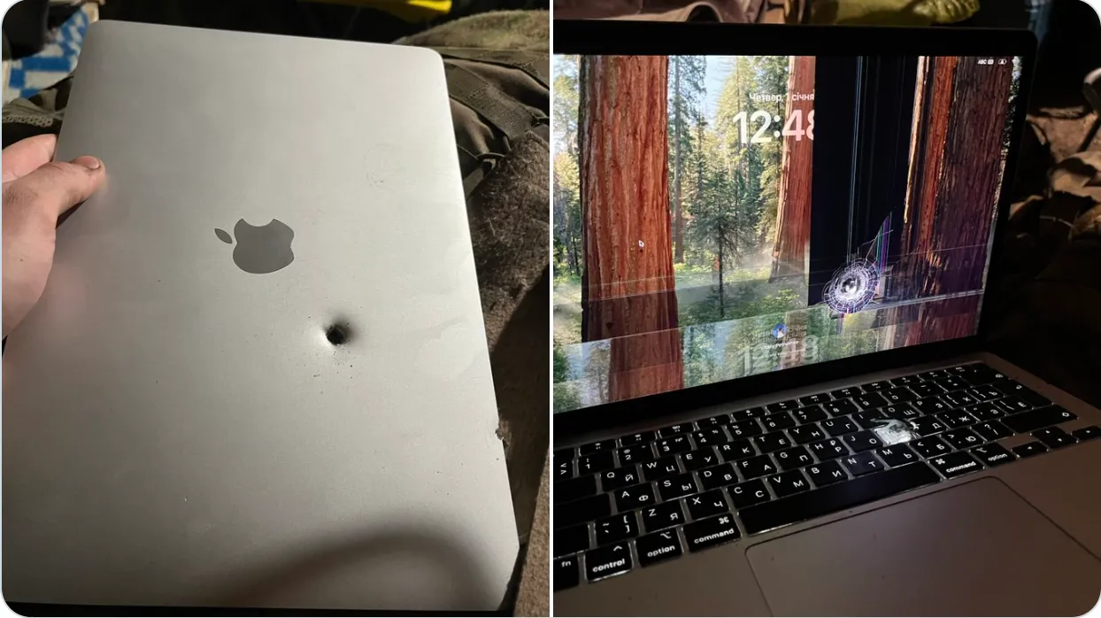 MacBook Air「戰場實測」擋砲彈碎片仍能開機　網友笑：直接當防彈背心