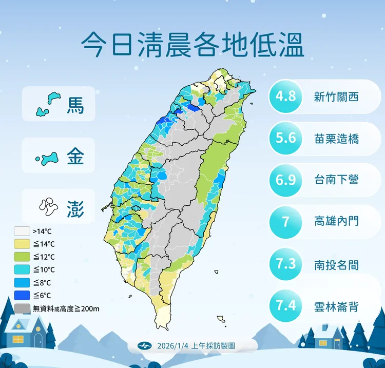 今日低溫。氣象署提供