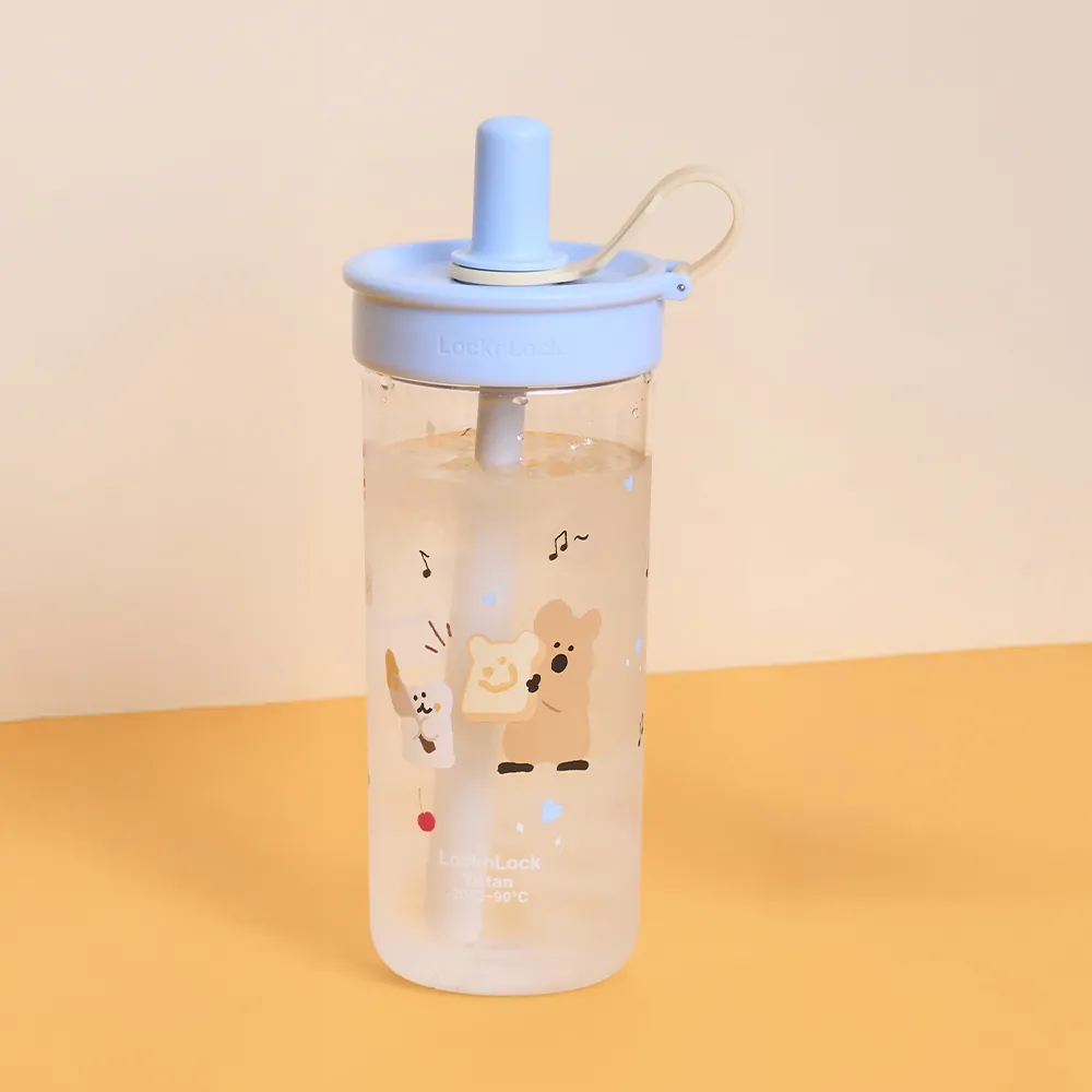 乐扣乐扣DINOTAENG呆萌町「嚼对FUN饮吸管杯」蓝色。LocknLock乐扣乐扣提供