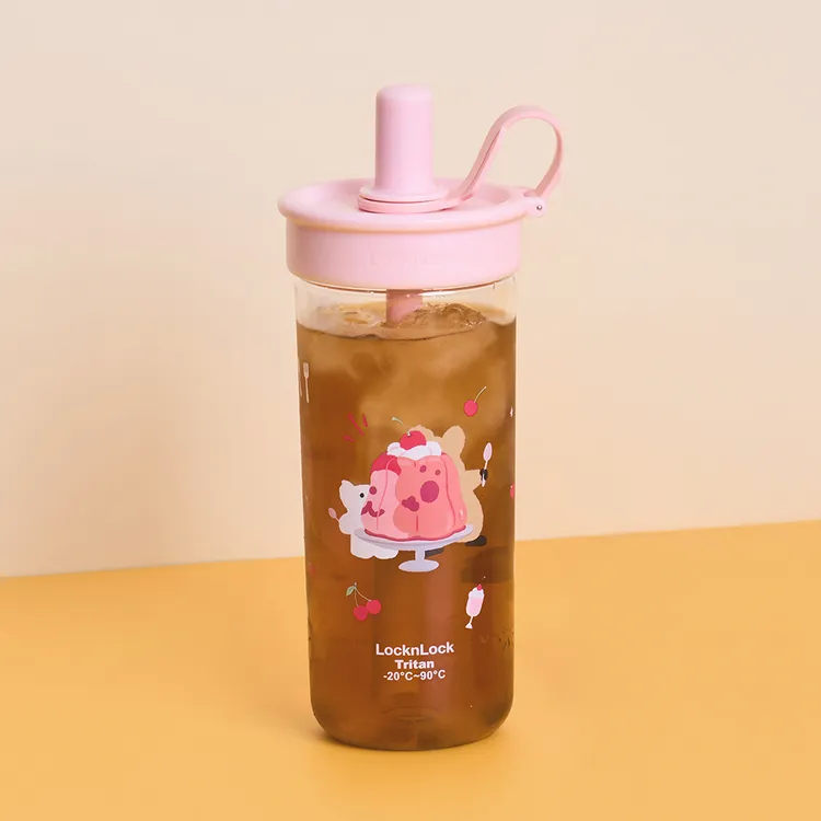 樂扣樂扣DINOTAENG呆萌町「嚼對FUN飲吸管杯」粉色。LocknLock樂扣樂扣提供
