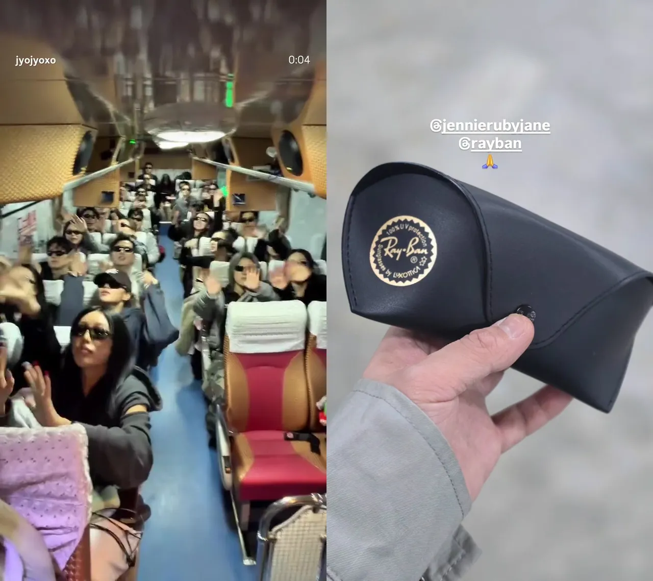Jennie的舞者感谢她送的雷朋墨镜，在台湾游览车戴墨镜拍片感谢。翻摄JyoJyo Jihyo Park、Krumppy Cho IG
