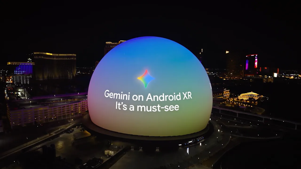 Google在CES期间点亮拉斯维加斯地标Sphere，外墙以「Gemini on Android XR」沉浸式画面，展示AI与XR结合的未来应用场景。Google官网