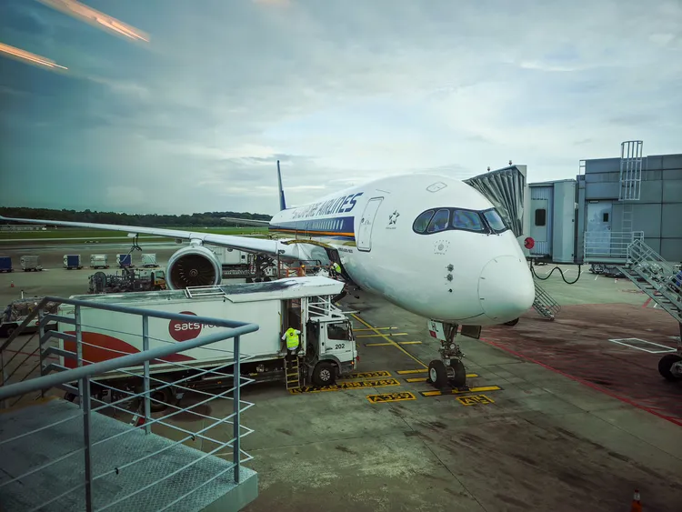 搭乘新航787機型直飛新加坡。田欣雲攝