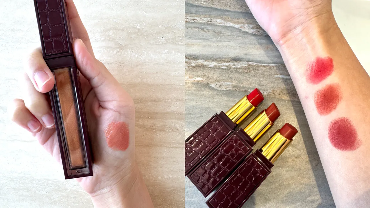 TOM FORD情慾無花果限定版設計師奢華水唇萃（左圖）與情慾無花果限定版設計師絲絨霧光唇膏（右圖）。張家玲攝