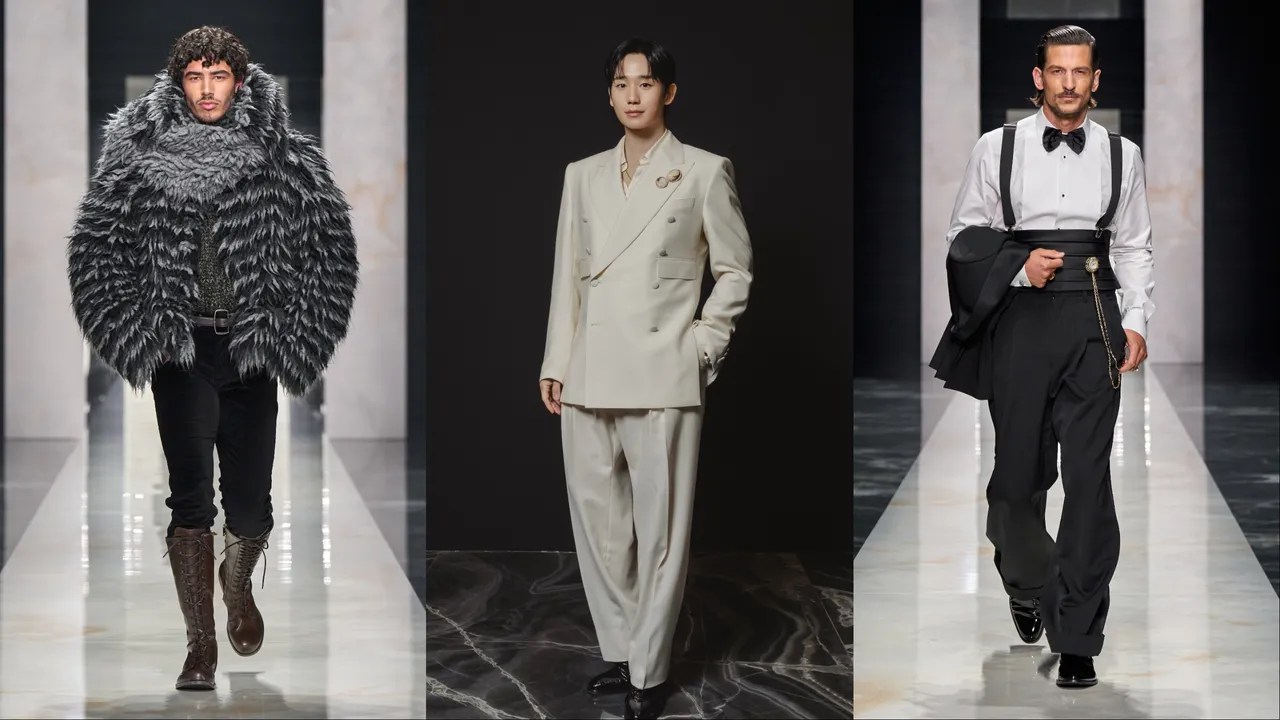 丁海寅（中）現身Dolce＆Gabbana 2026秋冬男裝大秀。品牌提供