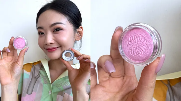 Model示範粉紅櫻花限量眼彩凍。品牌提供