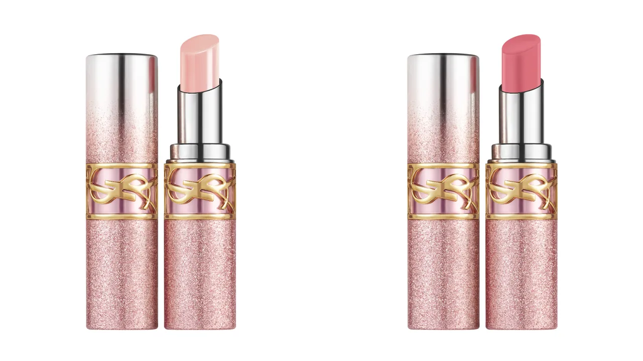 YSLf情挑誘光蜜唇膏#2（左圖）1650元、情挑誘光潤唇膏#44B（右圖）1580元。品牌提供