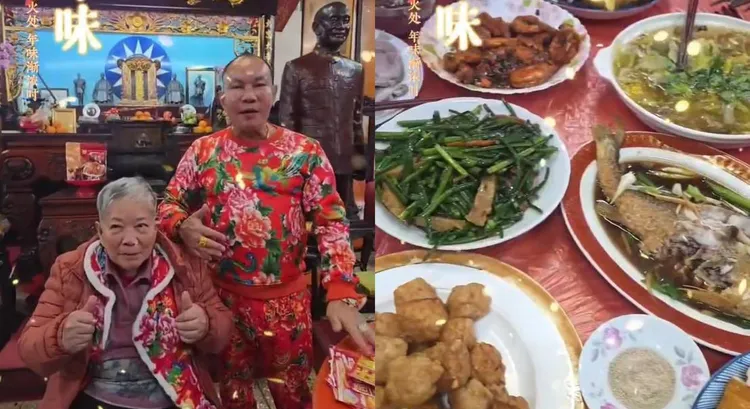 「竹北吊車大王」胡漢龑曝光年夜飯菜色。翻攝啟德機械起重工程-股公司臉書