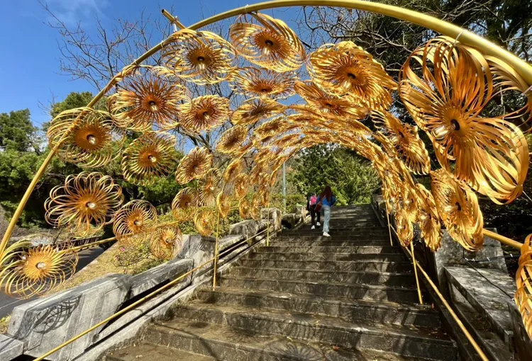 裝置藝術家林靖格以竹編創作回應陽明山自然景觀。台北市工務局提供