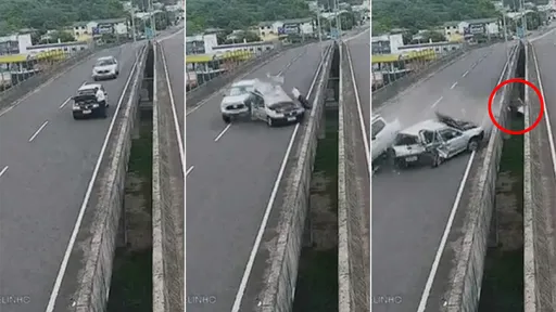 影片｜高架道突停車「關引擎蓋」　他被追撞掃飛墜橋當場死亡