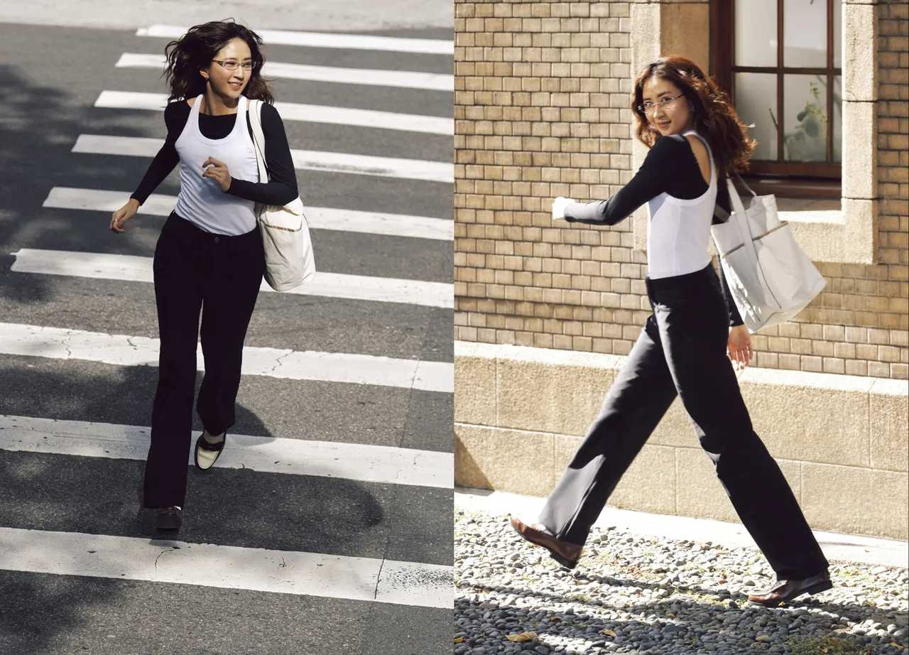 9m88穿著lululemon EasyFive高腰微喇叭長褲5280元、Hold Tight Micro-Rib工字背心1680元、羅紋低露背瑜伽長袖上衣2280元。品牌提供