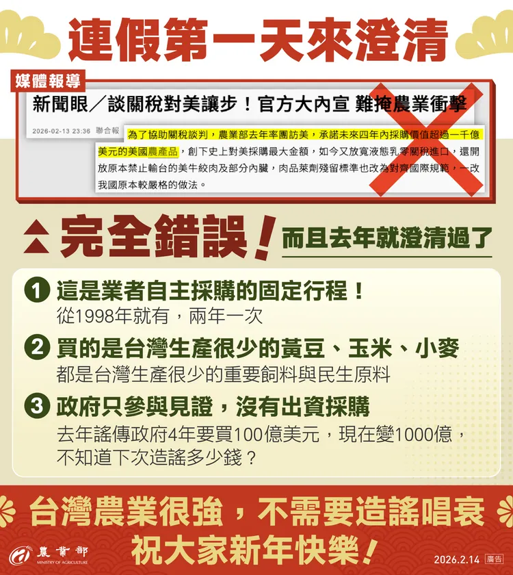 農業部今發出圖卡澄清關稅疑慮。農業部提供