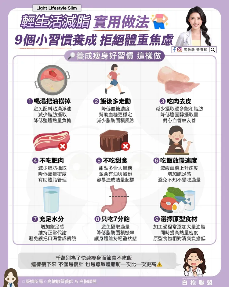 高敏敏分享9種生活小習慣可以順利減脂。高敏敏提供