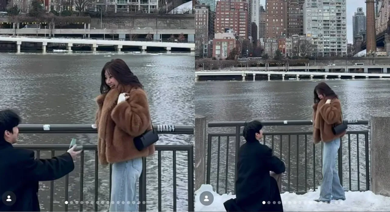 李周輝紐約下跪求婚，高敏英相當感動。翻攝高敏英IG