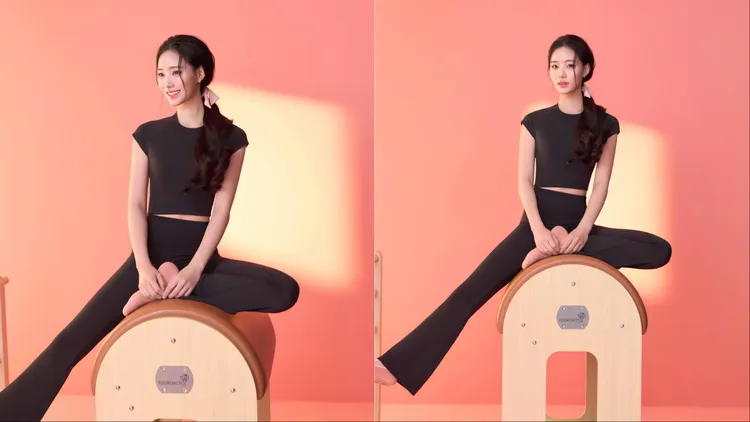 Lily穿著支撐型短袖BRATOP上衣與顯瘦喇叭長褲，大方秀出窈窕身材。品牌提供