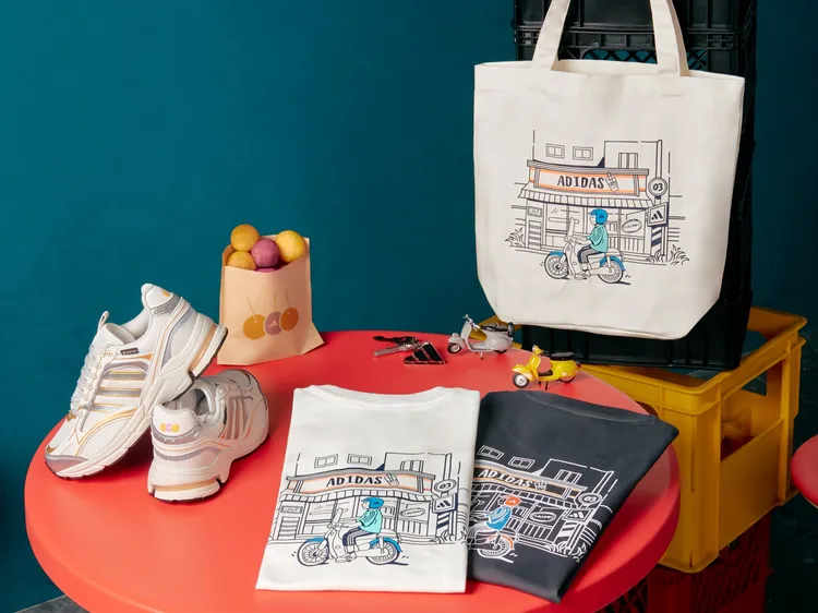adidas城市插畫系列以台灣人最熟悉的機車、地瓜球等在地元素為靈感。品牌提供