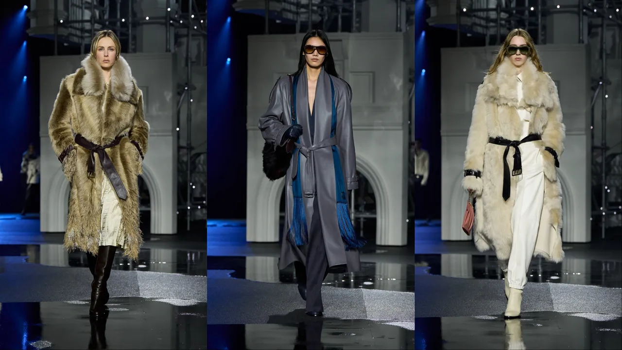 頻繁出現的皮革綁帶與不同材質的大衣進行搭配。品牌提供