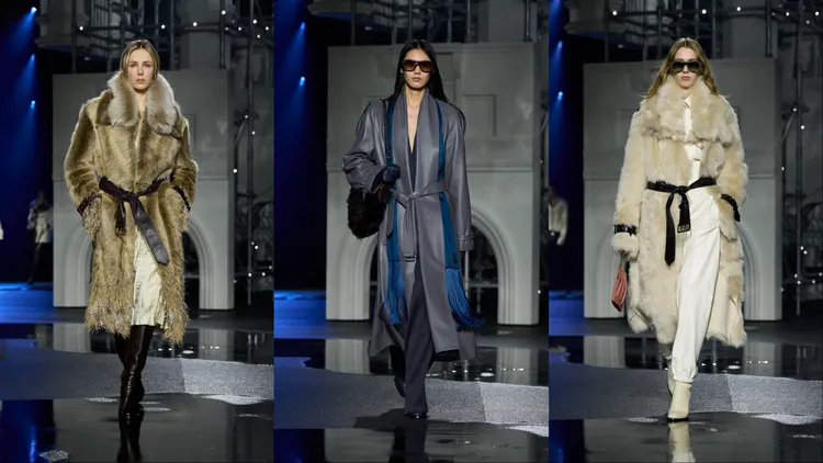 頻繁出現的皮革綁帶與不同材質的大衣進行搭配。品牌提供