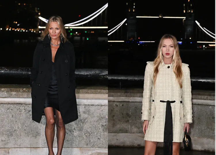 傳奇超模凱特摩絲（左）與女兒萊拉摩絲（右）現身Burberry秀場。品牌提供