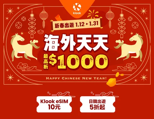 Klook新春優惠開跑　天天折千元、888元紅包、限量搶1折與買1送1 
