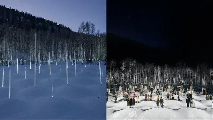 MONCLER在一片白雪皚皚的舞台上揭曉全新設計。品牌提供