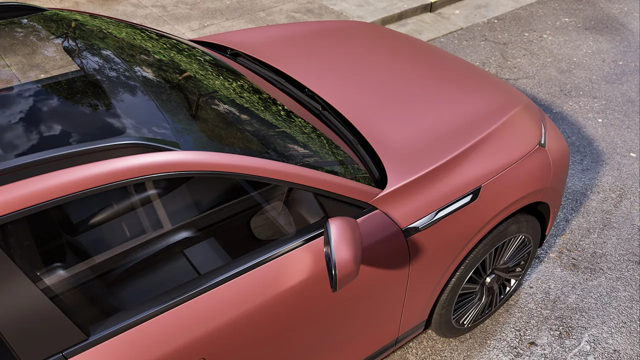  3M車身改色膜2080系列緞面絲絨玫瑰紅(S23) 。3M提供